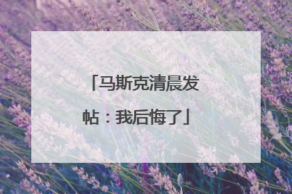马斯克清晨发帖：我后悔了